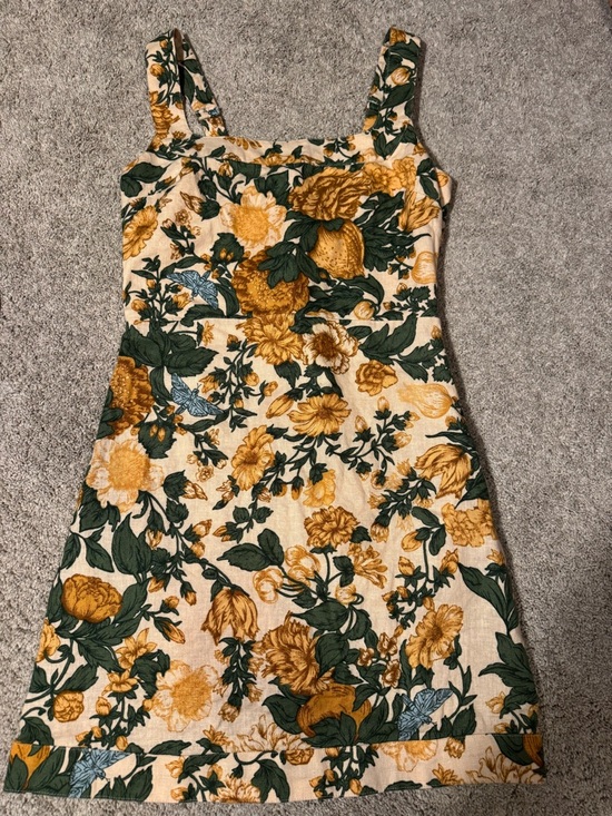 Abercrombie & Fitch Dresses & Skirts - Abercrombie & Fitch Cream Linen Mini Dress with Yellow Floral Size Small Tall